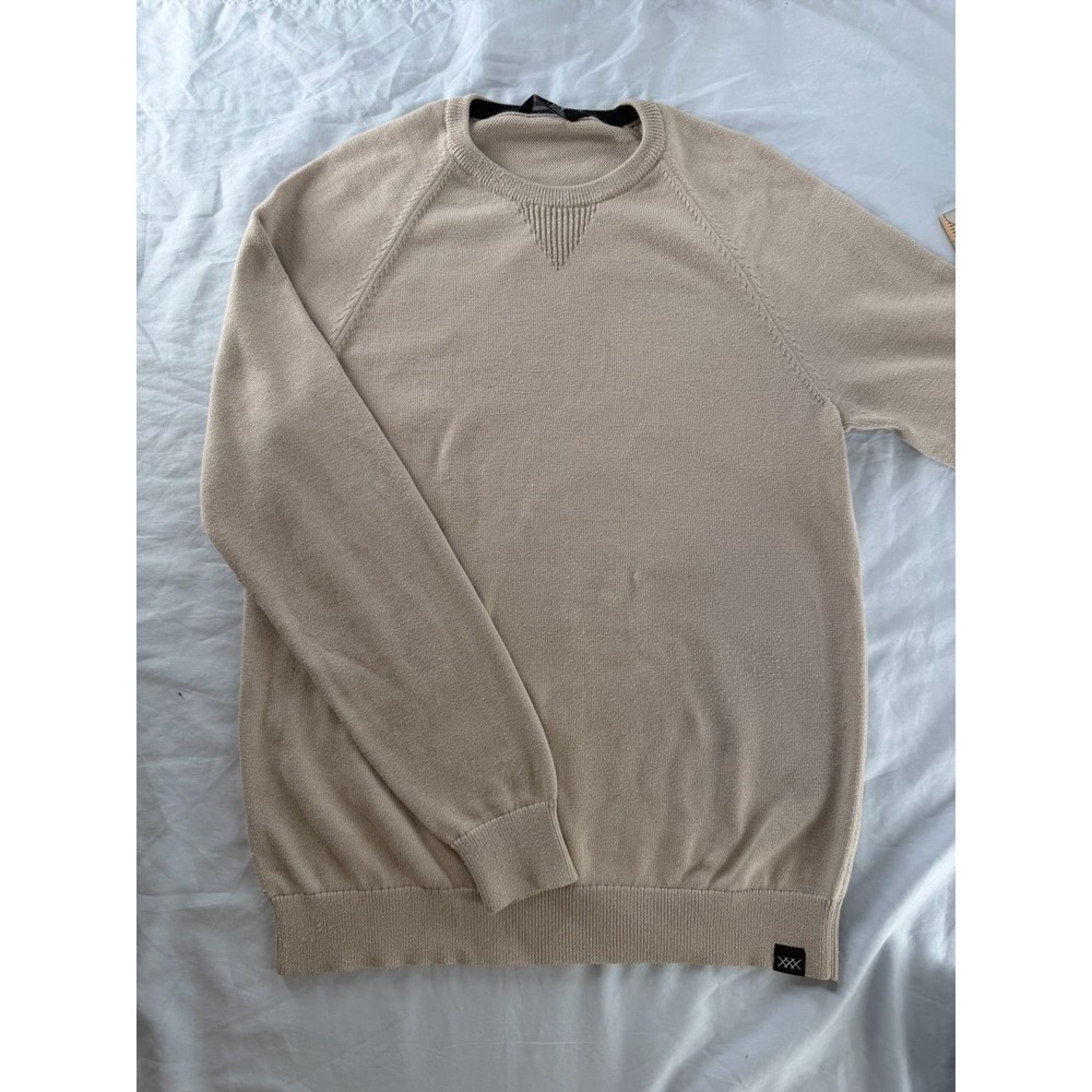 Rhone Mens Crew Neck Sweater Size M Beige Tan Raglan Knit Pullover AS IS